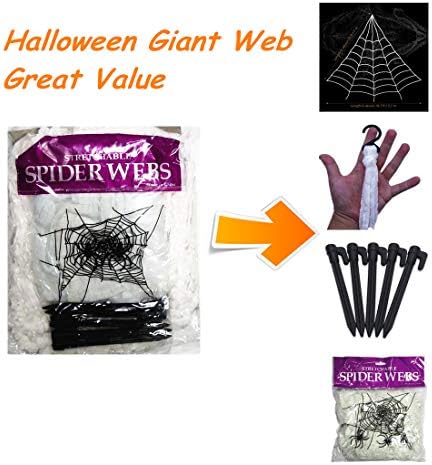 Giant Spider Web 22.9 X 18 Ft White Halloween Spider Web with Gutter Hook Set Easy to Decor Outdoor Yard