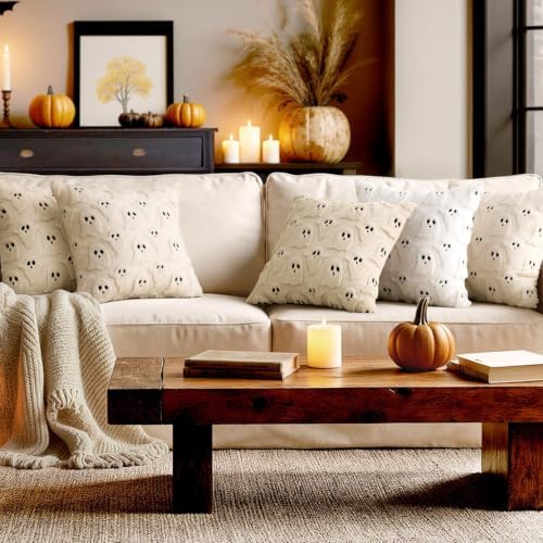 MIULEE Beige Halloween Lumbar Pillow Covers Cute Ghost Decor 12x20
