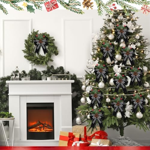 Moucuny 6 Pcs Christmas Velvet Bows Black Decoration 5 x 6 Inch