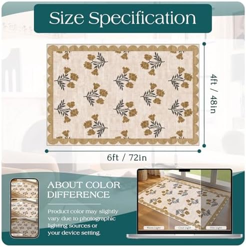 4x6 Covered Outdoor Patio Rug, Beige Washable Front Porch Entry Rug