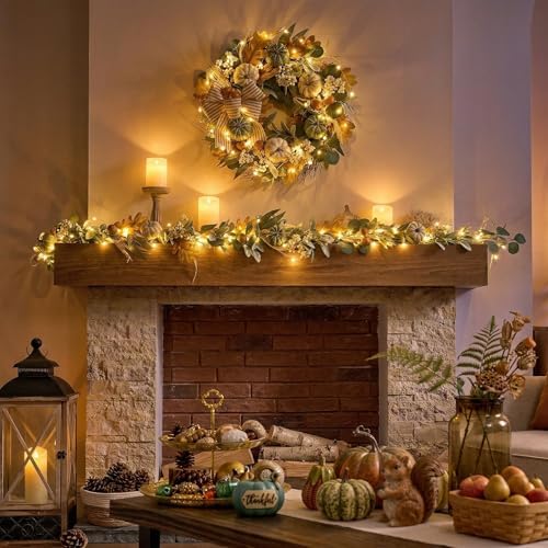 Valery Madelyn 9ft Fall Garland for Mantle with Pumpkins