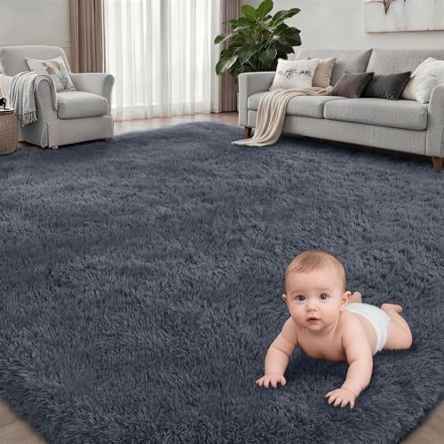 8x10 Area Rug Living Room Bedroom: Fluffy Plush Shag Carpet Grey