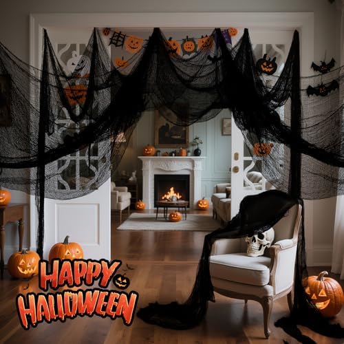 Land Guard Halloween Gauze Cloth, Black Creepy Cloth, 40×200 Inch Creepy Fabric Halloween for Haunted House Supplies, Party Outdoor, Indoor