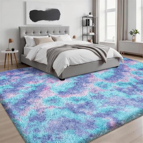 8x10 Area Rug Living Room Bedroom Fluffy Plush Shag Carpet Rainbow