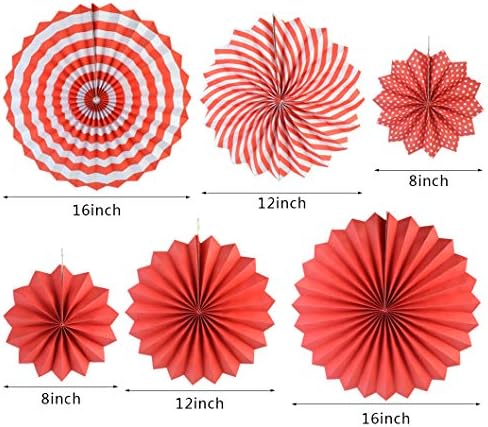 18Pc Party Hanging Paper Fans Set - Red Folding Round Fan Wall Decor, Paper Garlands Flower Decoration for Birthday, Festival, Wedding, Graduation Events Accessories