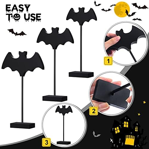 3 Pcs Halloween Table Decor Wood Bat Signs, Black
