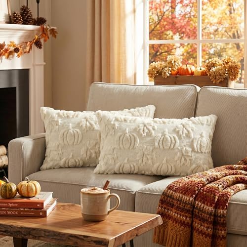 AVOIN colorlife Beige Pumpkin Fall Throw Pillow Covers 12x20 Inch