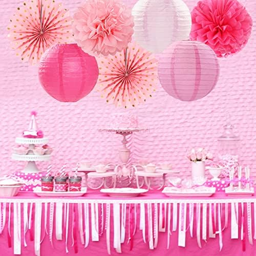 Rose Hot-Pink Valentines-Day Party-Decorations Streamers - 14pc Girl Birthday Baby Shower Paper Lanterns Fan,Tissue Pom Poms,Honeycomb Balls,Bachelorette Bridal Wedding Supplies Decor Lasting Surprise
