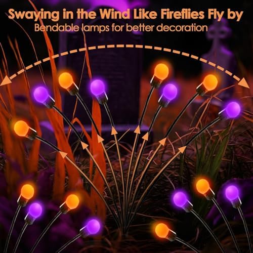 OZS 6Pack 48LED Solar Firefly Halloween Lights Outdoor for Party Decor