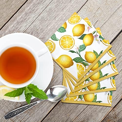 Qeeenar 12 Pcs Lemon Spring Floral Cloth Napkins, 20x20 Washable