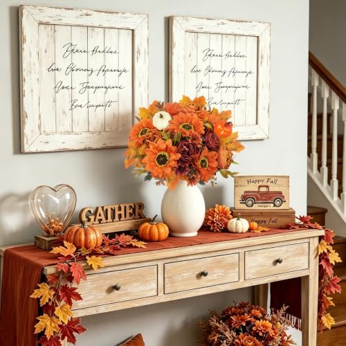 GTIDEA Fall Artificial Flowers, Fall Sunflowers Arrangements with Pumpkin