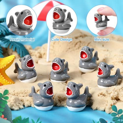 50 Pcs Shark Ducks Toy Figures, Mini Resin Ducks Bulk, Tiny Duck Figurine Dress up Game Toy for Summer Party Favors (Shark Duck)