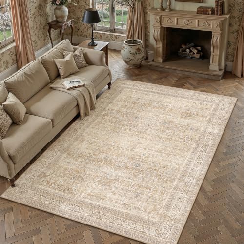 9x12 Beige Neutral Retro Area Rug