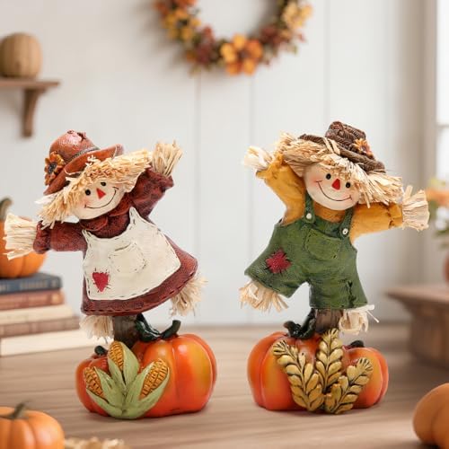 Hodao Fall Scarecrow Pumpkin Figurines, Thanksgiving Decor for Home