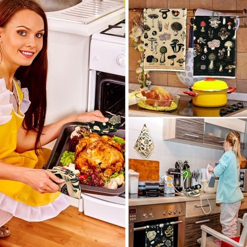 Redbaker 6 Pcs Mushroom Kitchen Towels Vintage Farmhouse Dishcloth Set