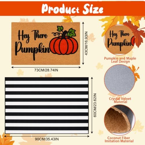 2 Pcs Fall Pumpkin Welcome Doormat-Fall Decor Black White Door Mat Set