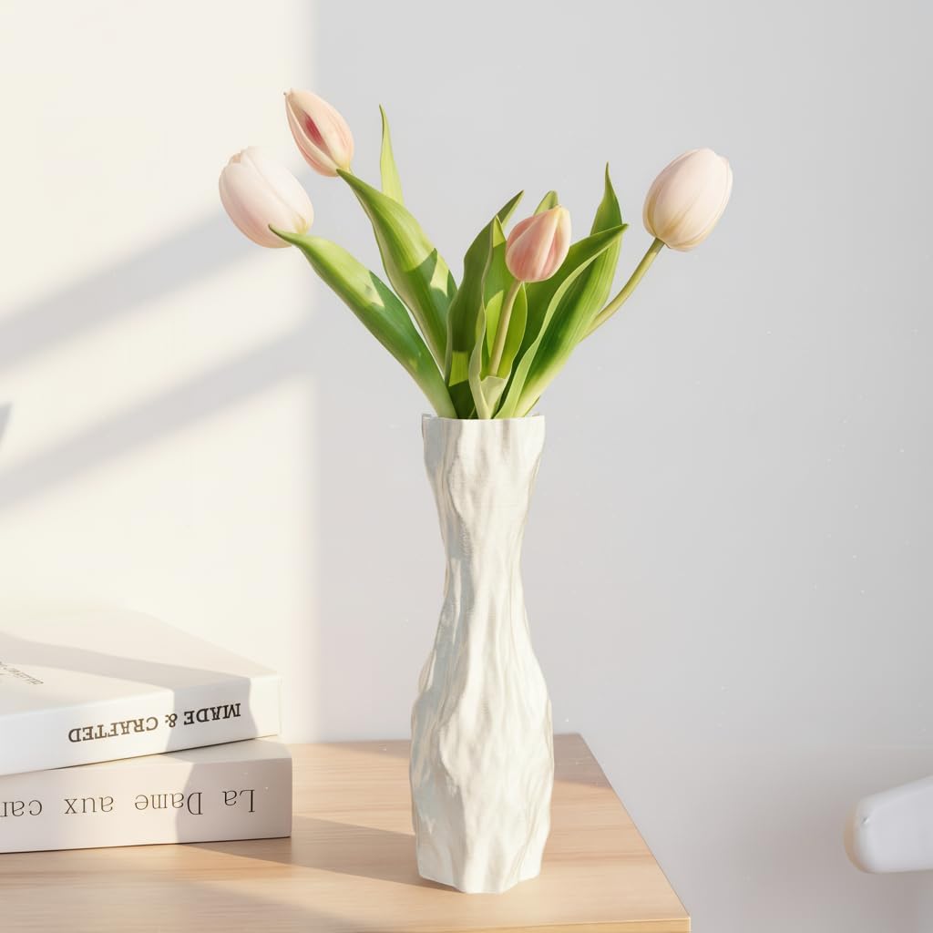 White Sculptural Ceramic Vase / White-d, 12 Inch