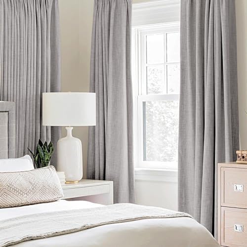 MIULEE 100% Blackout Linen Curtains for Bedroom 52x96 Inches Light Gray