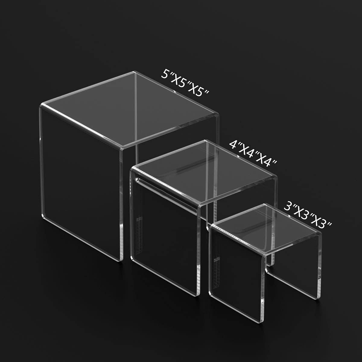 3-Tier Risers Stands Showcase for Amiibo Funko Pop Figures / 3 x 4 x 5 / Clear / Set of 2