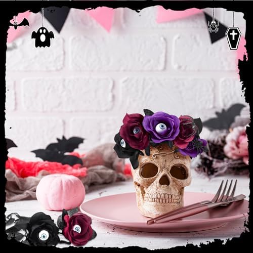 Hotop 40 Pcs Halloween Artificial Flowers with Eyeball and Spider