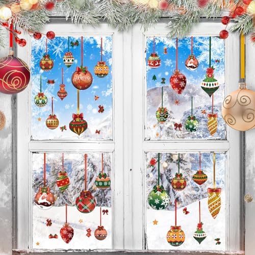 Simgoing 12 Sheets Christmas Window Clings, Removable Ball Ornament Decor
