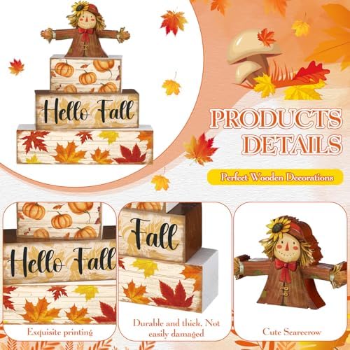 4 Pcs Fall Scarecrow Tiered Tray Decor Scarecrow Pumpkin Wooden Sign