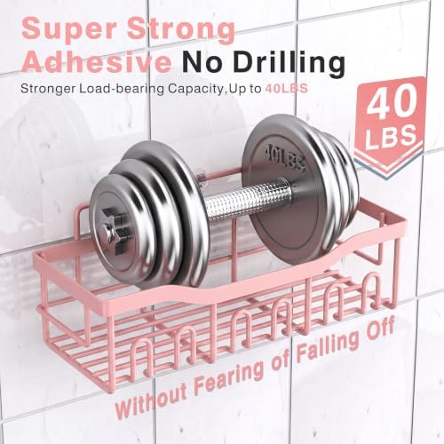 EUDELE 5-Pack Rustproof Stainless Steel Shower Caddy – No Drill Adhesive Bathroom Organizer with Large Capacity
