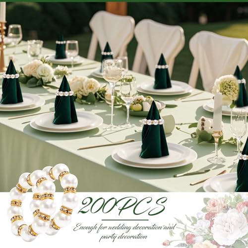 100 Pcs Gold Napkin Rings Bulk, Pearl Napkin Rings