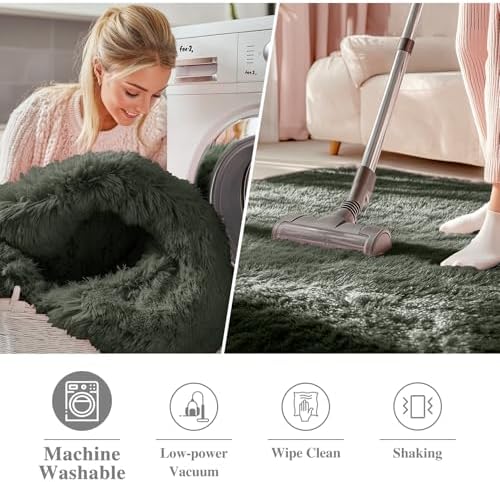 OLANLY Olive Green Round Rugs for Bedroom - Machine Washable, 3 ft Circle Area Rugs for Living Room, Soft and Fluffy
