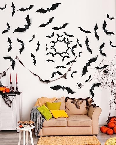 28 Pcs 3D Halloween Decorations Bats Decor,5 Sizes Bats Wall Decor Indoor
