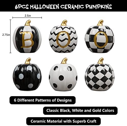 DAZONGE Set of 6 Ceramic Halloween Pumpkins Halloween Decorations Indoor