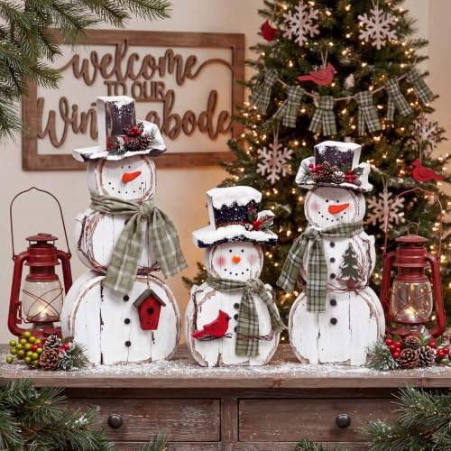 Barydat 3 Pcs Snowman Christmas Decoration Rustic Wooden Indoor Decor