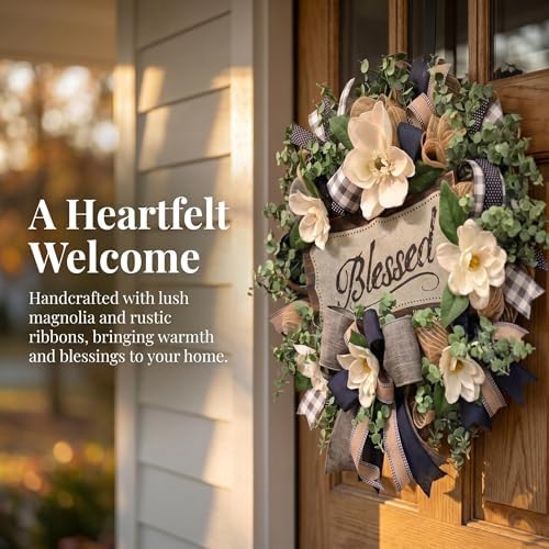 Spring Summer Wreath for Front Door,Farmhouse White Floral Porch Decor