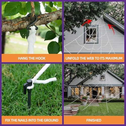 200" Halloween Spider Web with 59" Giant Spider, Halloween Decorations