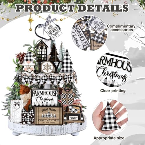 Funnymoom 17 Pcs Christmas Tiered Tray Decor Set Winter Tiered Tray Decor