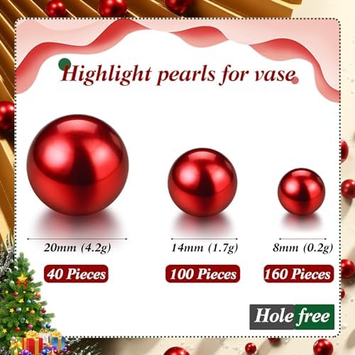 Junkin 300 Pcs Faux Pearl Vase Filler No Hole Beads, Red