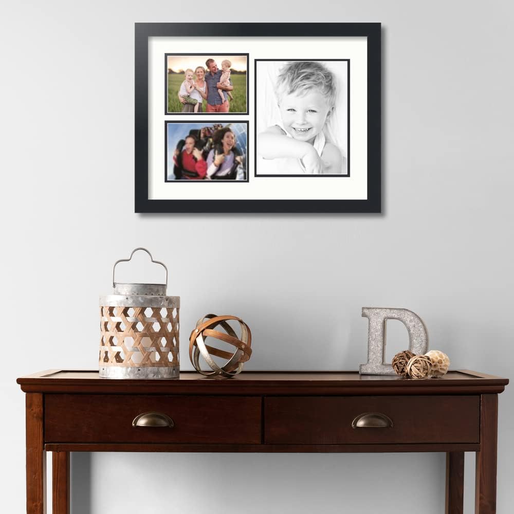 ArtToFrames Collage Photo Frame Double Mat with 1-8x10 and 2-5x7 inch Openings with Black Frame and Fabric White Top Mat