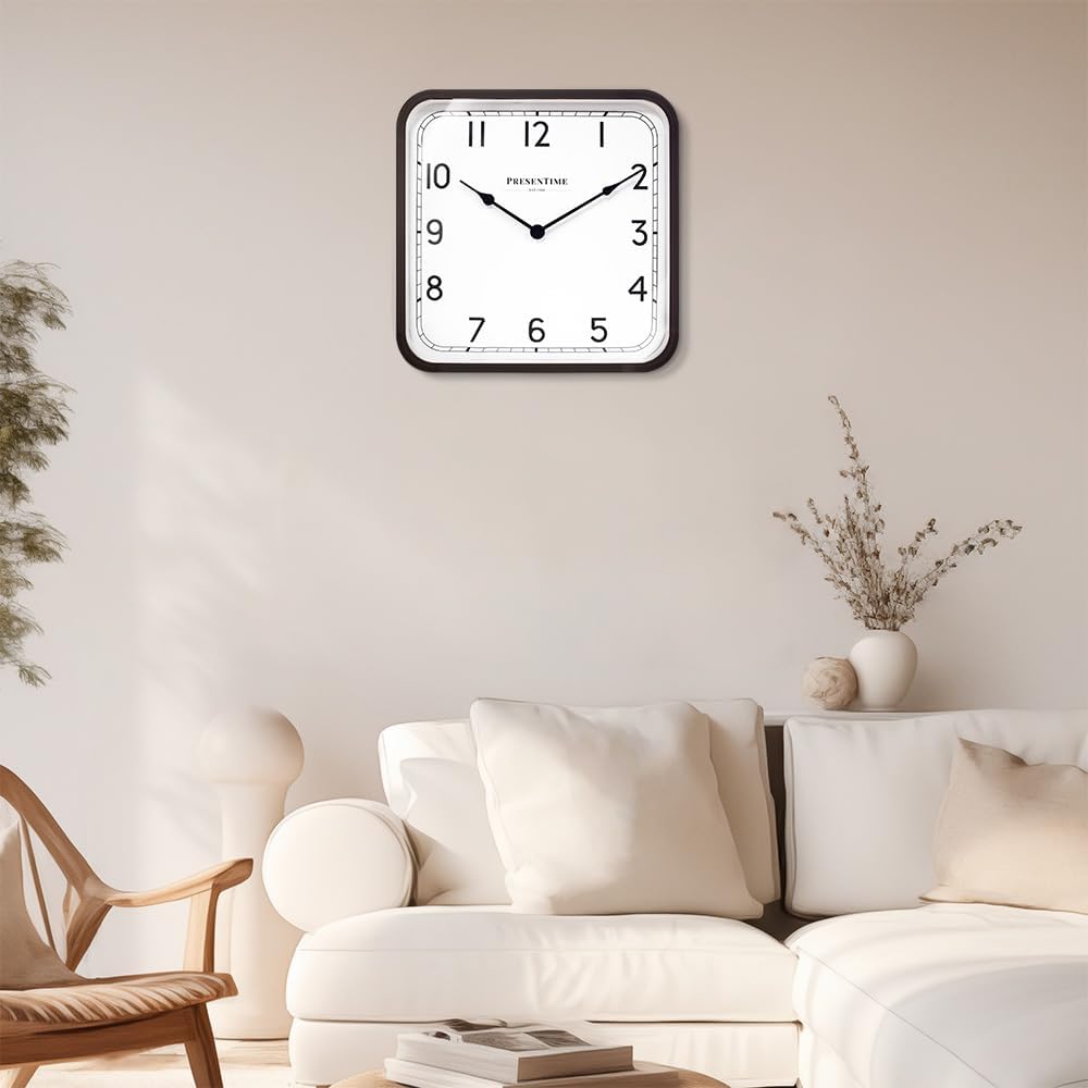 16" Anton Modern Farmhouse Square Clock | Silent No Ticking, Wall Art and Timepiece for Home Decoration/Wall Décor, Oil