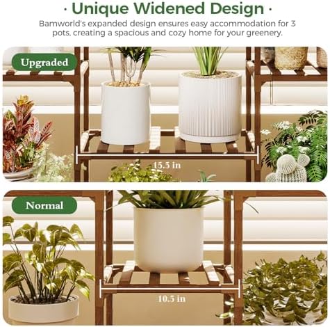 Bamworld Plant Stands with Grow Lights Sets of 2 Tall Plant Shelves