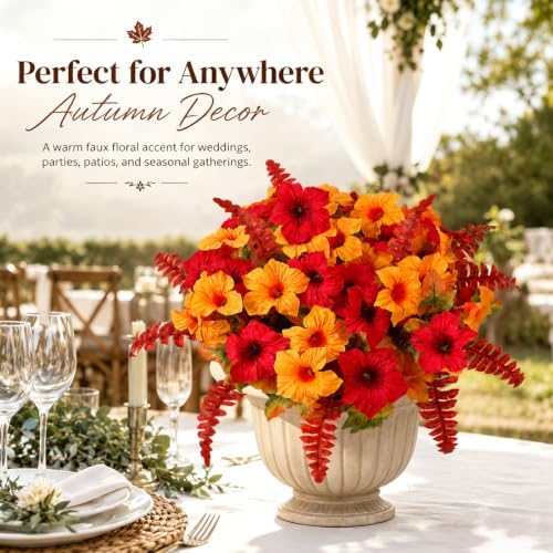 Agusbagli 6PCS Artificial Fall Flowers Morning Glory with Fern Grass