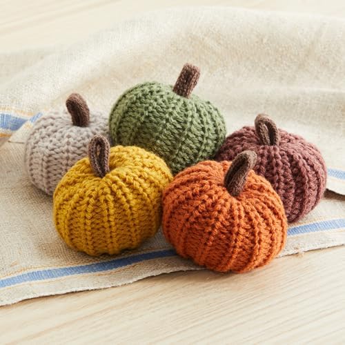 Set of 5 Mini Knit Pumpkins, Thanksgiving Table Centerpiece, Anthropology Home, Pottery Farmhouse and Barn Fall Décor