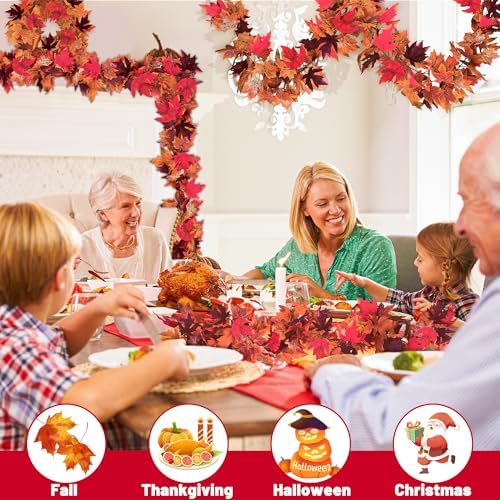 2Pack 11.8FT Fall Maple Leaf Garland for Mantle Thanksgiving Decorations