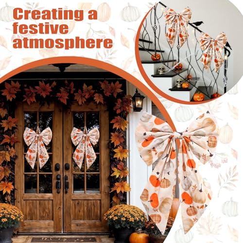 Suncalla 2 Pcs Orange Fall Pumpkin Wreath Bows 18'' x 12''