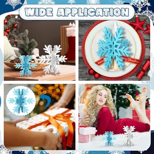 Bucherry 12 Pcs Wooden Snowflakes Table Decor,White, Light Blue