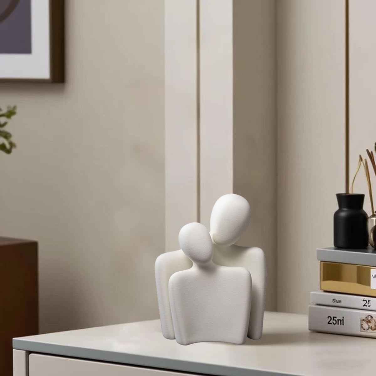 Ceramic Couple Statue Modern Shelf Decor Knick Knacks / Xl-10.2in