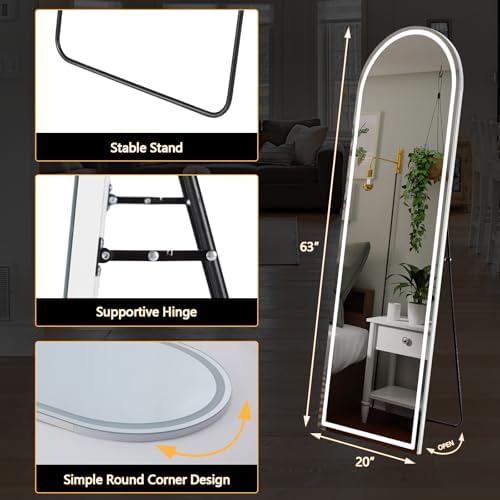 DUMOS Arched LED Mirror Full Length Standing, 63"x20" Full Body Wall Mirror