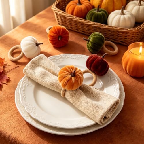 Fall Thanksgiving Pumpkin Napkin Rings Set of 6, Thanksgiving Table Decor
