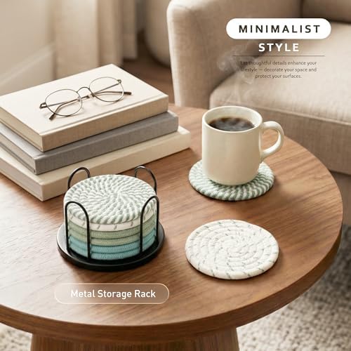 Lazebox Coasters Set of 8 for Drinks, 4 Inch Large Coasters for Coffee Table, Tabletop Protection for Hot & Cold