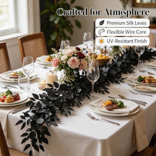 GREENTIME 1Pcs 6.5Ft Black Artificial Eucalyptus Garland with Willow Leaves