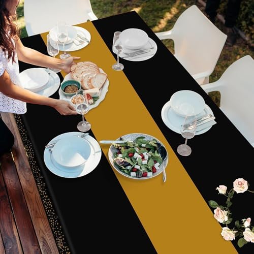 Childom 3 Pack Black and Gold Tablecloths for New Years Eve Party Supplies